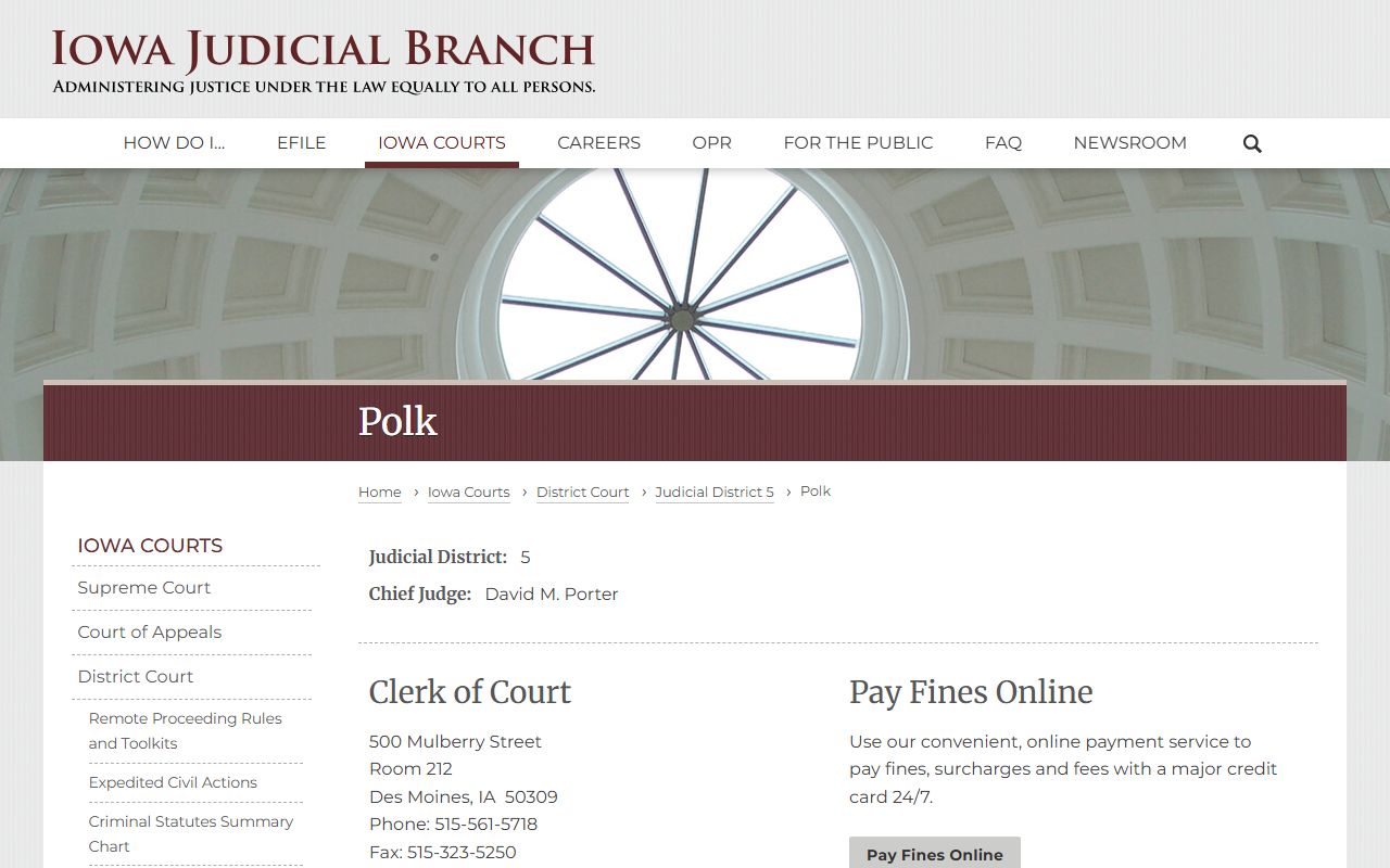 Polk County court records Clerk of Court contact page