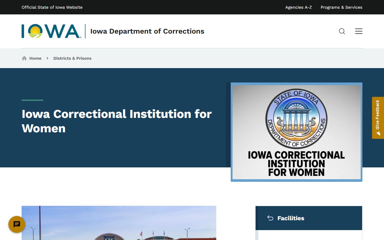 Iowa Correctional Institution for Women DOC facility page for inmate lookup